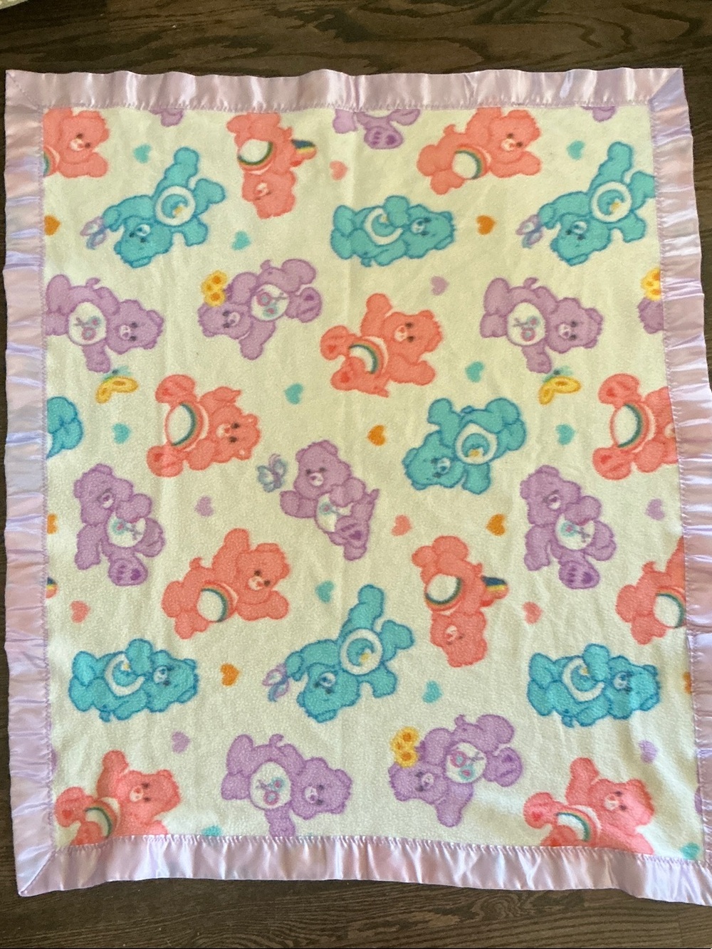 Vintage care bear blanket satin edging
